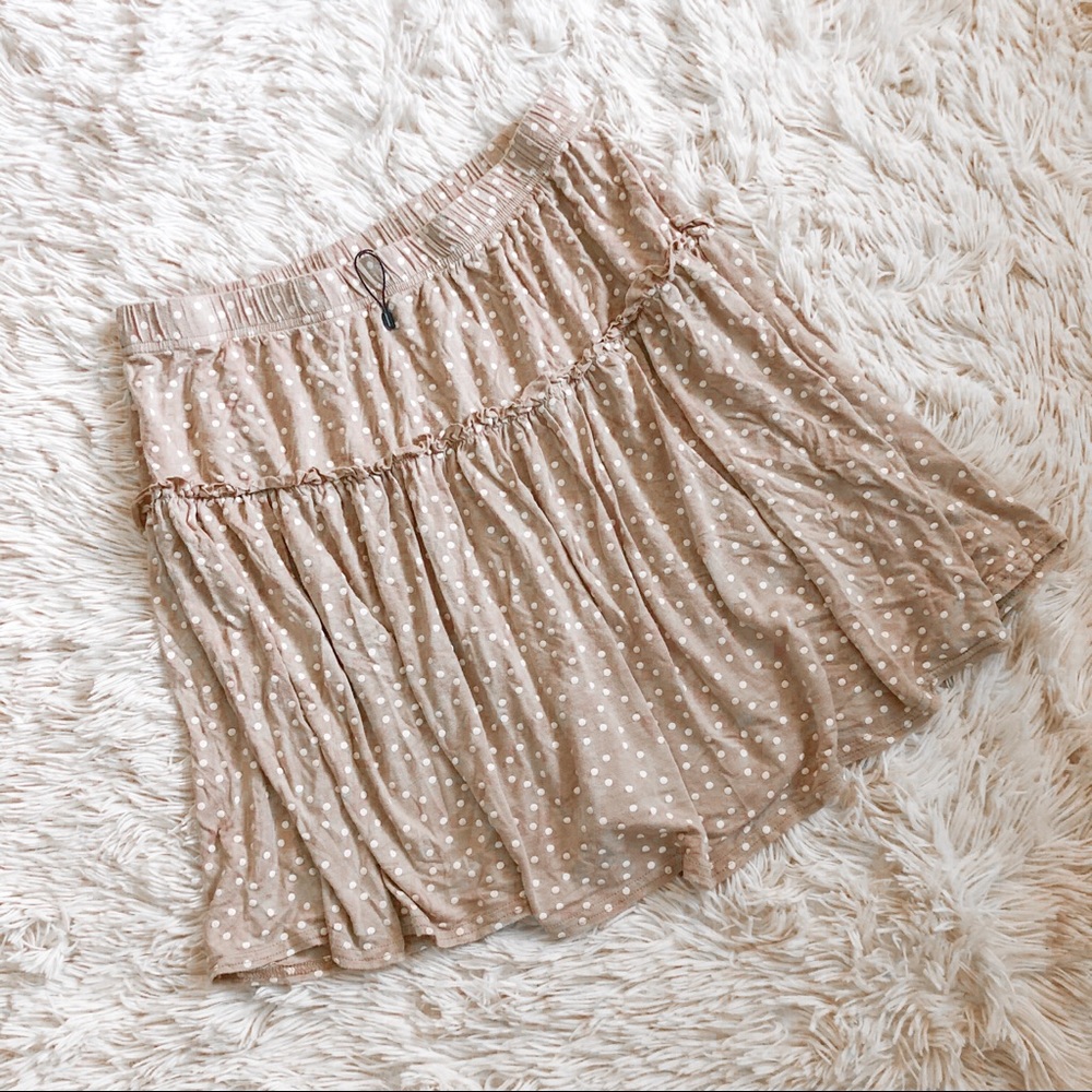 Boohoo Tan & White Polka Dotted Skirt